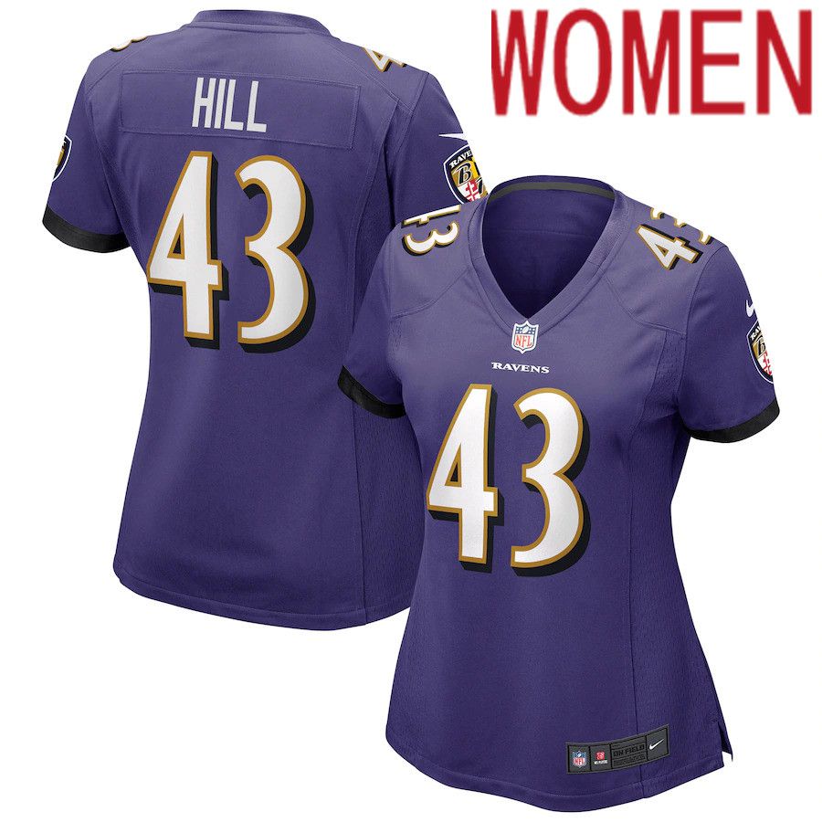Women Baltimore Ravens 43 Justice Hill Nike Purple Game NFL Jersey